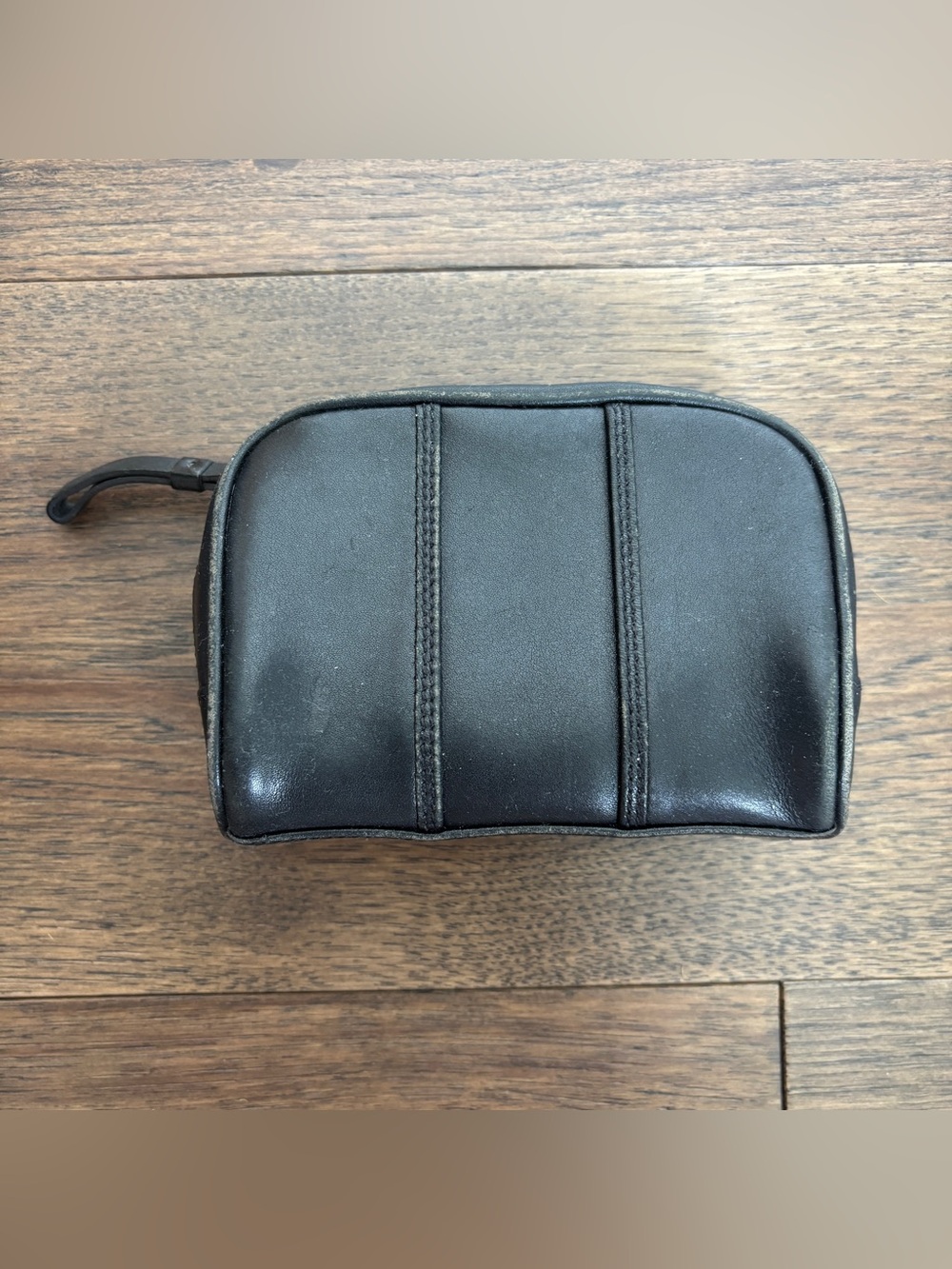 Vintage Y2k Coach Black Leather Zipper Cosmetic Case/Makeup Bag
